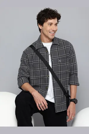 Aeropostale Relaxed Fit Self Checked Drop-Shoulder Sleeves Casual Shirt