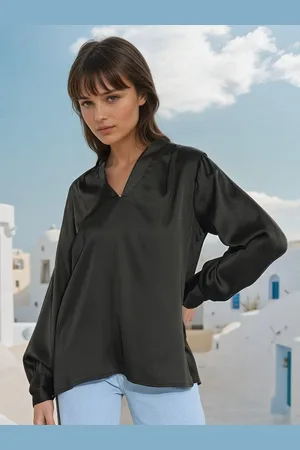 KOTTY Women V-Neck Long Sleeves Satin Top