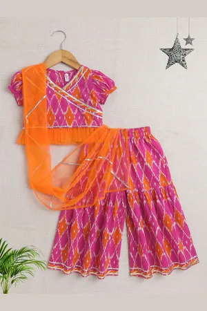 The Magic Wand Girls Embroidered Angrakha Gotta Patti Kurta With Sharara & Dupatta