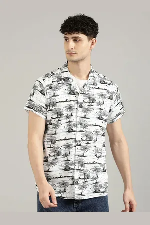 Provogue Men Cuban Collar Abstract Printed Casual Shirt
