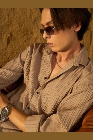 DENNISON Men Drop Shoulder Oversized Textured Shirt