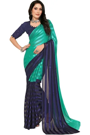 Moda Rapido Women Striped Satin Saree With Blouse Piece