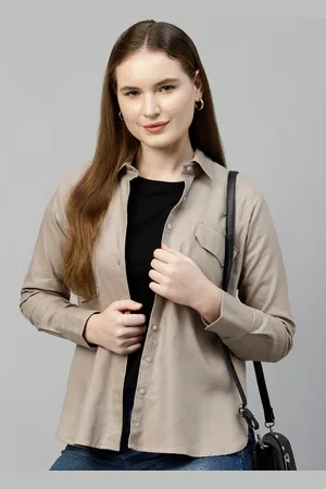 HANCOCK Women Relaxed Fit Solid Flannel Twill Pure Cotton Casual Shacket