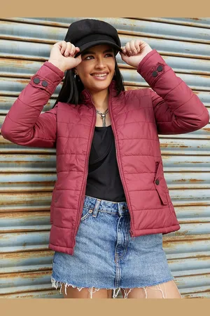 Campus Women Mock Collar Solid Casual Puffer Jacket