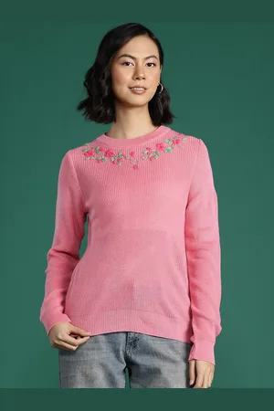 DressBerry Women Floral Embroidered Acrylic Pullover
