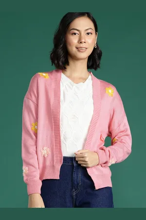 DressBerry Drop Shoulder Floral Embroidery Cardigan