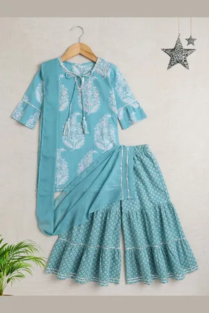 The Magic Wand Girls Ethnic Motifs Gotta Patti Pure Cotton Straight Kurta with Sharara