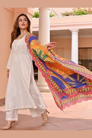 Bunaai Floral Self Design Straight Kurta With Trouser & Dupatta