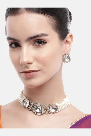 Anouk White Layered AD Stone Chokar Necklace Set