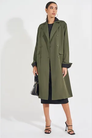 Styli Women Oversized Fit Midi Length Double Breasted Trench Coat With Contrast Detail