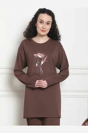 Kanvin Women Printed Long Sleeves Casual Lounge Tshirts