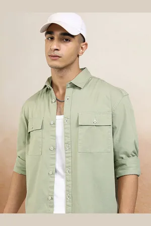 Highlander Men Contrast Stitched Utility Pocket Relaxed Shirt