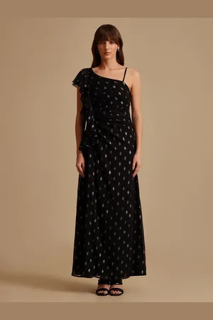 Kazo Women One Shoulder Self Design A-Line Maxi Dress