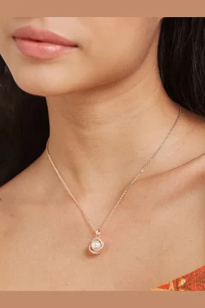 ATIBELLE Rose Gold-Plated Cubic Zirconia-Studded Pendant with Chain