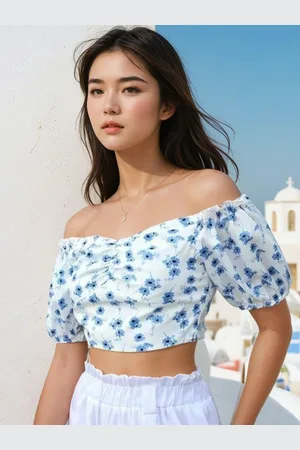 KOTTY Women Floral Printed Off-Shoulder Bardot Crop Top