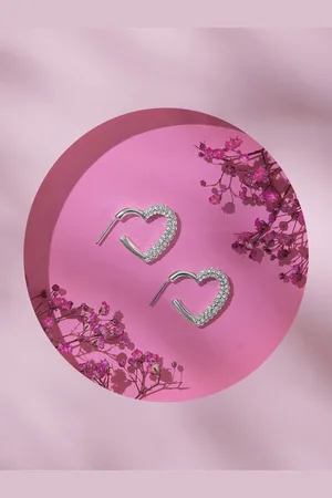 Accessorize Crystals Studded Heart Shaped Hoop Earrings