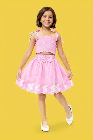 Toonyport Girls Floral Pure Cotton Top With Skirt