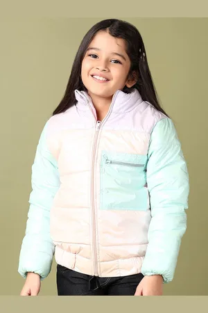 V-Mart Girls Mock Collar Colourblocked Cotton Casual Puffer Jacket