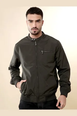 WROGN Men Mandarin Collar Solid Casual Bomber Jacket