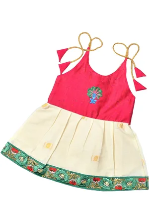 BAESD Girls Kerala Onam Fit and Flare Cotton Dress