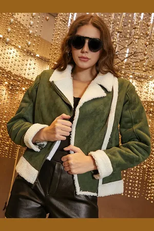 Campus Women Lapel Collar Solid Casual Biker Jacket