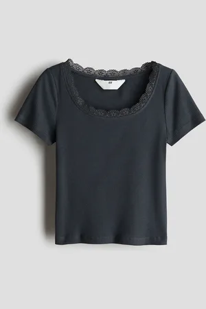 H&M Girls Lace-Trimmed Cotton Tops