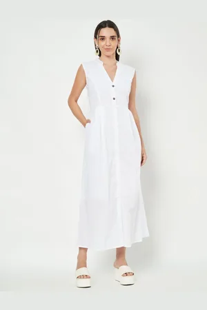 BRINN Women Mandarin Collar Cotton A-Line Maxi Dress
