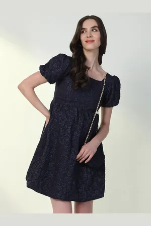 SHOWOFF Women Puff Sleeve Fit & Flare Mini Dress