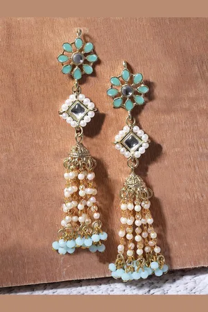karatcart Gold-Plated Dome Shaped Kundan Drop Earrings