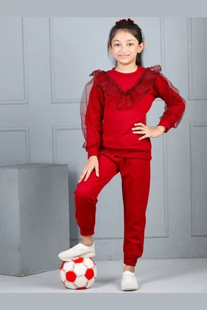 Cutiekins Self- Design Girls Solid Embellished Ruffle Clothing Set