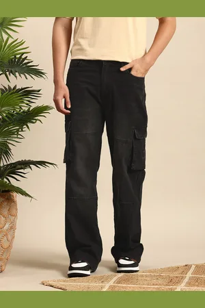 Mast & Harbour Men Wide Leg Light Fade Stretchable Cargo Style Jeans