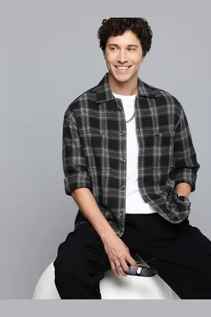 Aeropostale Relaxed Fit Self Checked Drop-Shoulder Sleeves Casual Shirt