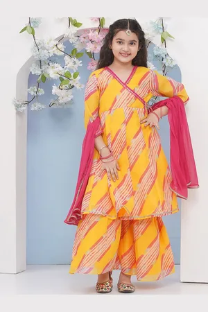 Bhama Girls Printed Angrakha Sequinned Kurta with Sharara & With Dupatta