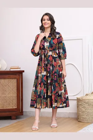 Claura Women Abstract Printed Mandarin Collar A-Line Dress