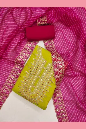 MANVAA Floral Embroidered Beads and Stones Unstitched Dress Material