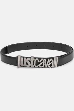 Roberto Cavalli Men Black Solid Belt With Push Pin Buckle