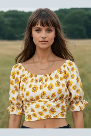KOTTY Women Floral Printed Puff Sleeve Crop Top