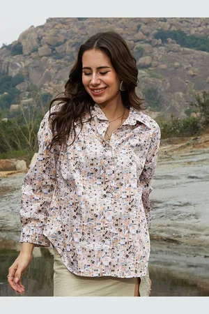 Campus Women Comfort Spread Collar Abstract Printed Oversized Casual Shirt
