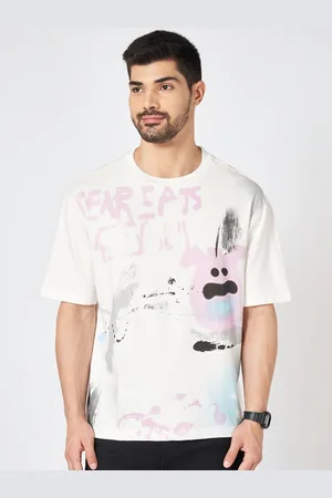 PEOPLE Men Typography Printed Round Neck Drop Shoulder Sleeves Boxy T-shirt