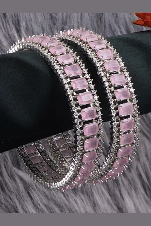 Adwitiya Collection Set Of 2 Rhodium-Plated American Diamond Stone Studded Bangles