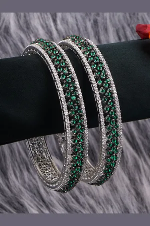 Adwitiya Collection Set Of 2 Rhodium-Plated American Diamond-Studded Bangles