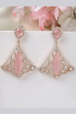 karatcart Rose Gold-Plated Cubic Zirconia Studded Contemporary Drop Earrings