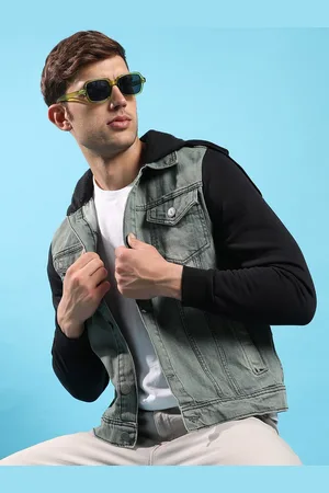 Campus Grey Washed Hooded Windcheater Cotton Denim Jacket