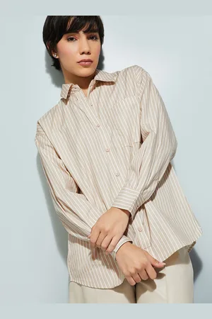 Max Collection Women Spread Collar Vertical Striped Cotton Casual Shirt