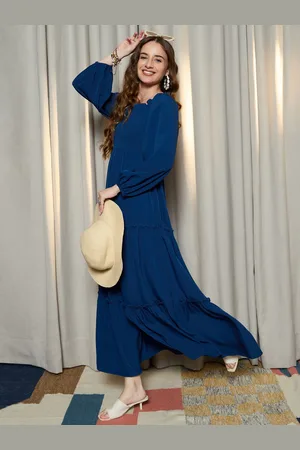 Berrylush Women Tiered Smocked Details Puff Sleeve A-Line Maxi Dress