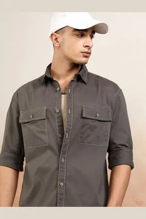 Highlander Men Contrast Stitched Utlity Pocket Relaxed Shirt