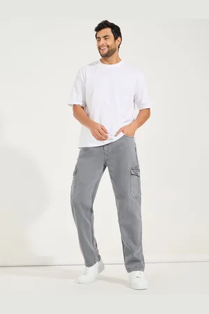 Styli Men Straight Fit Heavy Fade Pure Cotton Mid-Rise Cargo Jeans