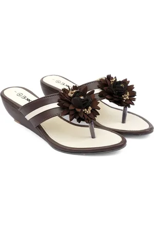 BXXY Women Open Back Embellished Wedge Sandals