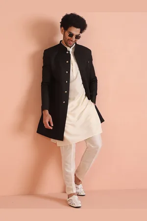 KISAH Mandarin Collar Indowestern Silk Sherwani Churidar Set