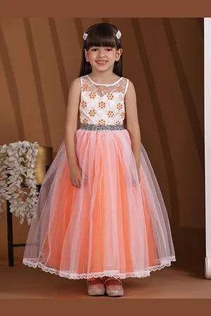 Toy Balloon Kids Girl Embilleshed Full length Applique Net Fit & Flare Maxi Dress